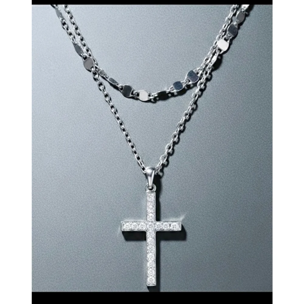 Religious chain w/ diamond pendant sterling silver Christian